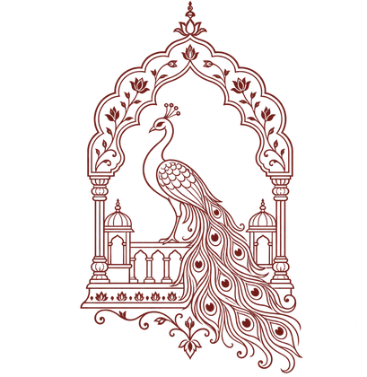 Kalakar Haveli emblem — a peacock within a Rajasthani arch